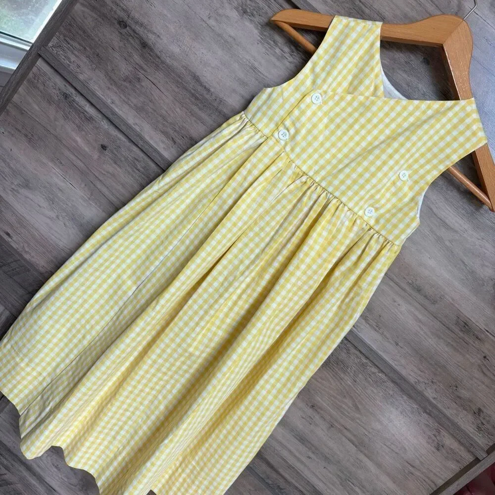 Smocked Frocks Girls 7 Yellow Gingham Ducks Dress Artsy Preppy Old Money Classy